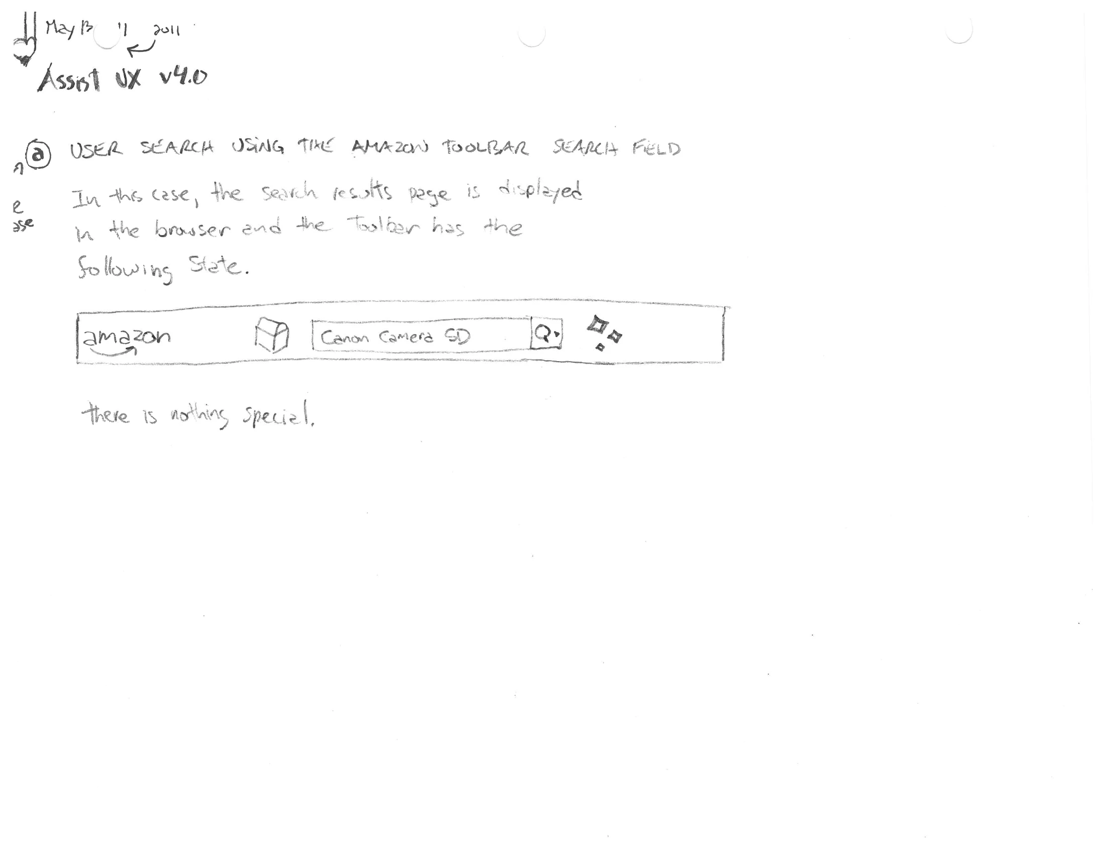 A pencil sketch of the high-confidence case: a toolbar bar announcing an exact match found on Amazon, with handwritten notes on the hyperlink and button treatments.