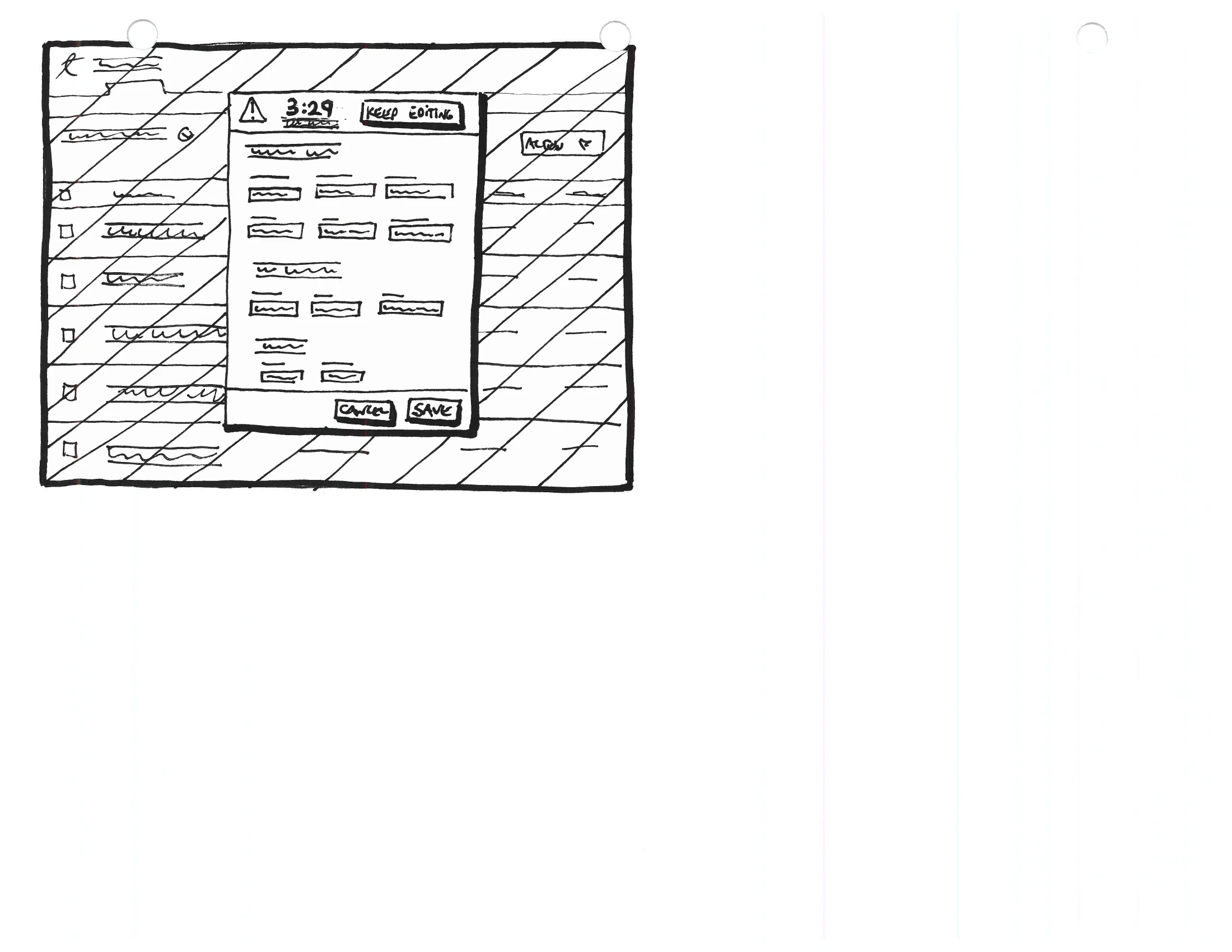 A data-table edit screen with a session-timeout warning modal counting down from 3:29, shown over a locked record.