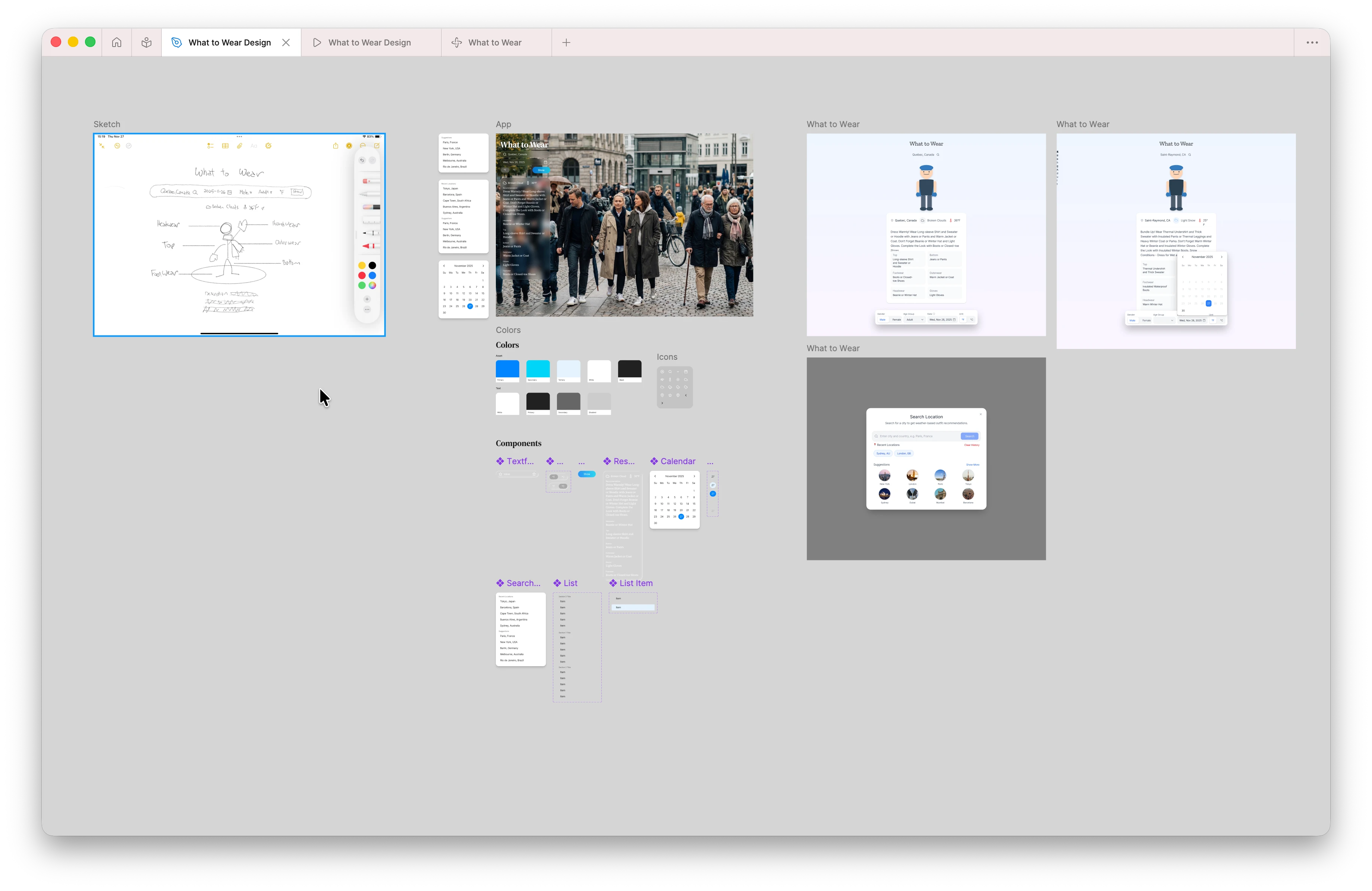 Overview of the full Figma working canvas for Peek-Now.