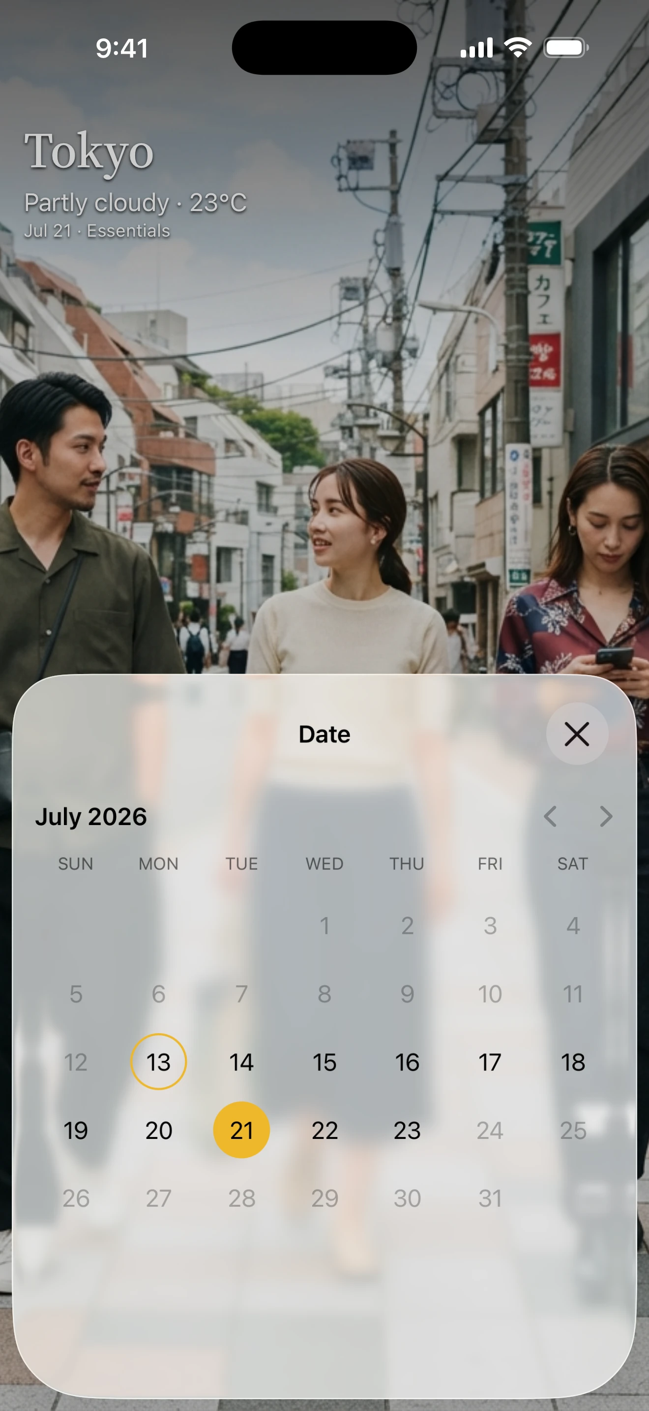 iOS screen: peeking a future date in Tokyo to pack ahead of the trip.